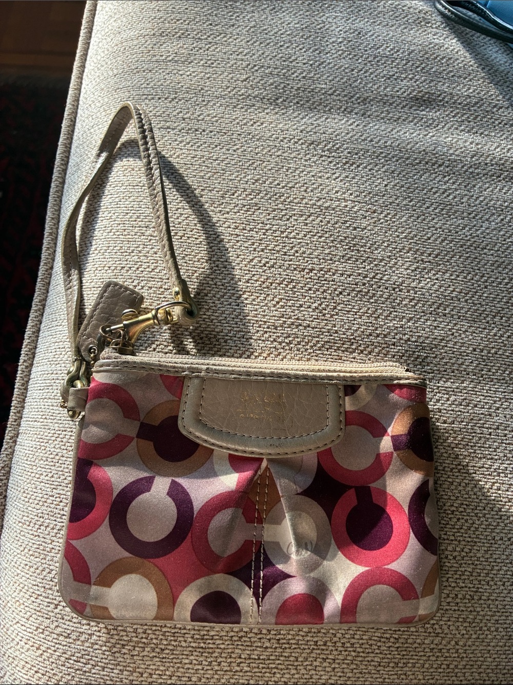 Coach Pink, Purple & Tan Circle-Print Wristlet
